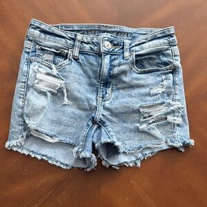 American Eagle Outfitters Women's Ripped Jean Shorts - Blue